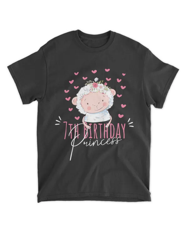 7th Birthday Princess Girl 7 Years Old Sheep Lover BDay