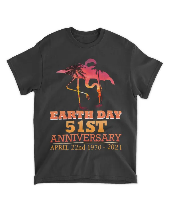 Earth Day 51st Anniversary Retro Sunset Flamingo Silhouette