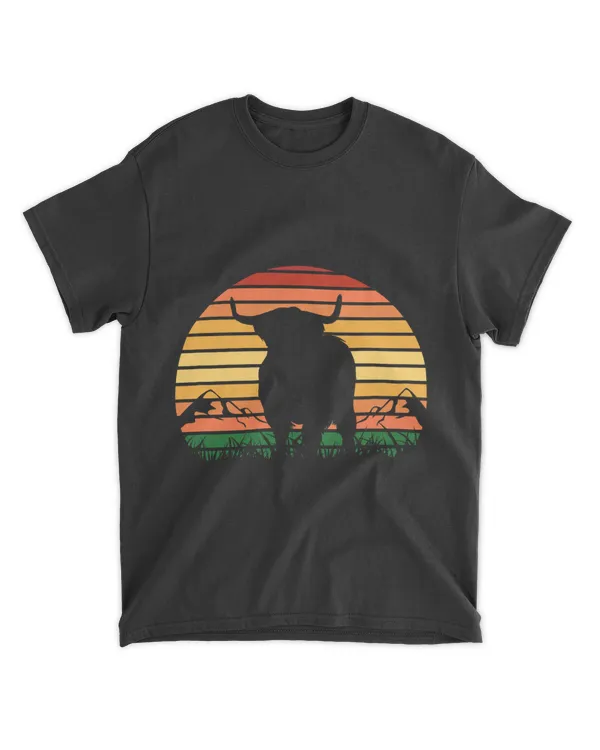 Highland Cattle Retro Sunset