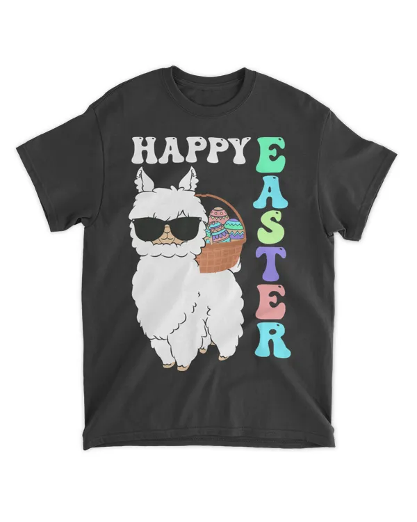 Kids Happy Easter Llama With Bunny Ears Funny Egg Boys Girls