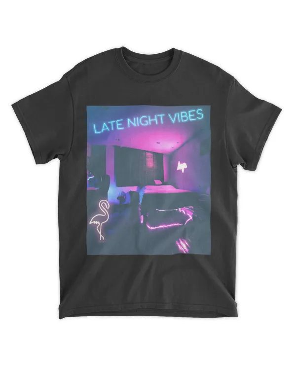 Late Night Vibes. Aesthetic Bedroom with Vaporwave Flamingo