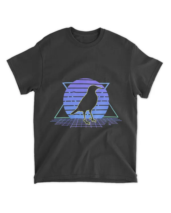 Bird Watching Retro 80s Style Vintage Sunset Crow Graphic
