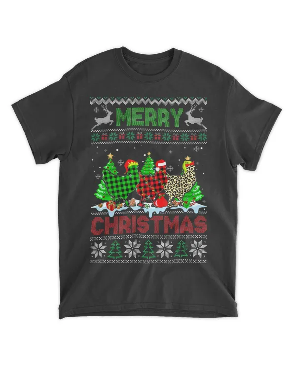 Funny Chicken Green Red Plaid Leopard Merry Christmas