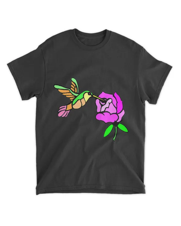 Hummingbird Pink Rose Flower Bright Colors Rainbow Floral