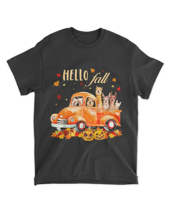Hello Fall Funny Llama 2Halloween pumkin