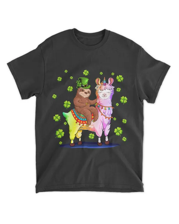 St Patricks Leprechaun Sloth Riding Llama Shamrock Funny
