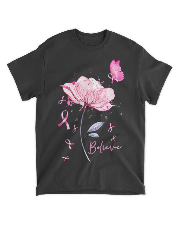 Believe Flower Butterfly Pink Ribbon Pollen Breast