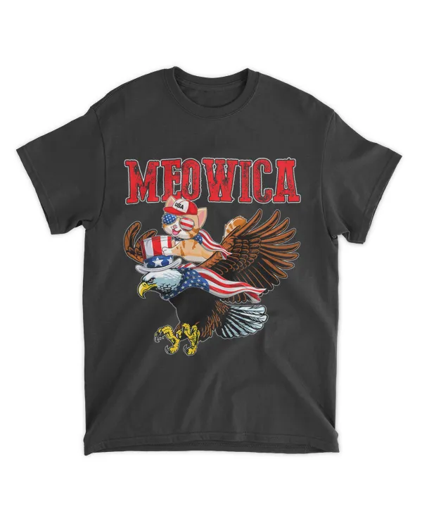 Cat riding Eagle Funny 4th Of July Meowica USA Fla