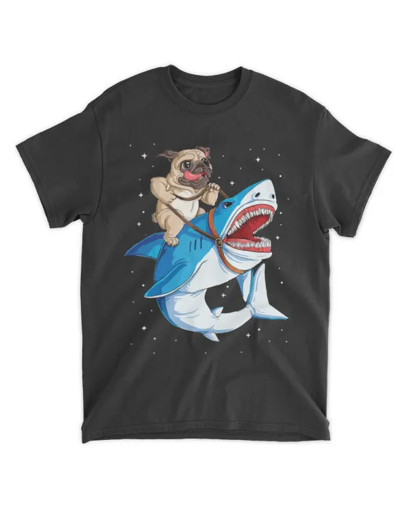 Pug riding shark