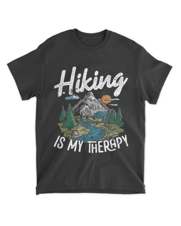 Funny Camping Gift - Hiking Is My Therapy - Mountain View Retro Design Classic T-Shirt