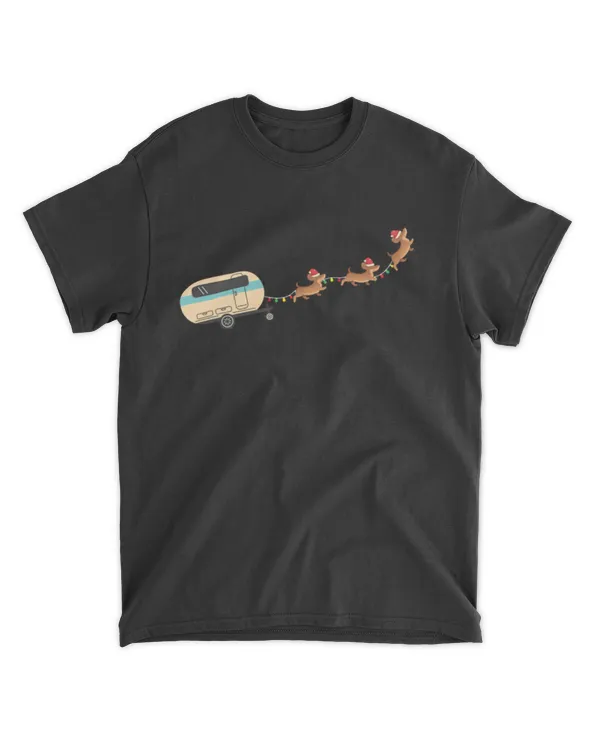 Camper Van Christmas Dachshund Dog Sleigh Xmas Camping Essential T-Shirt
