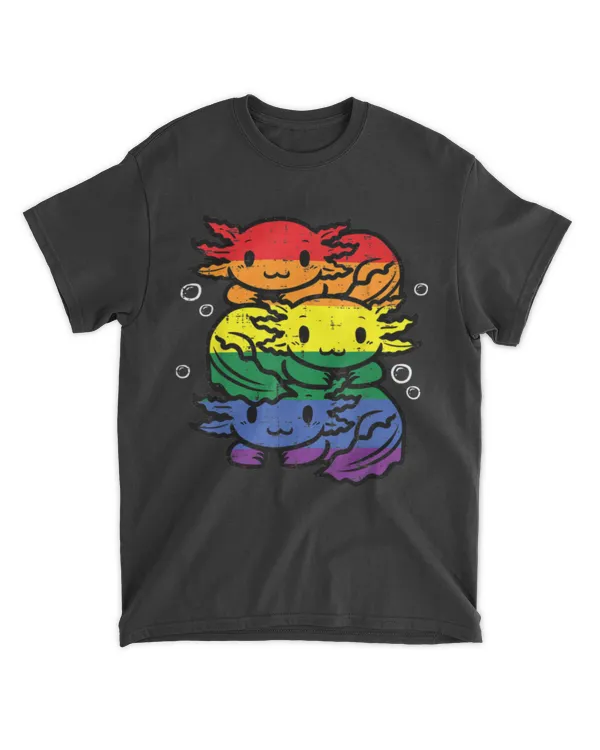 Gay Pride Axolotl Pile Cute Rainbow Flag Lgbt Men Women Kids Shirt