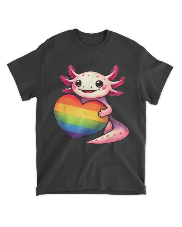 Gay Pride Axolotl Heart Rainbow Flag LGBT Women Girls Kids Shirt