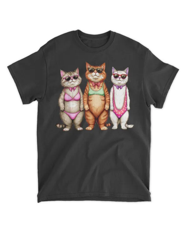 Funny Cat Summer Vacation Girly Beach Trip Aloha Cat Lover T-Shirt
