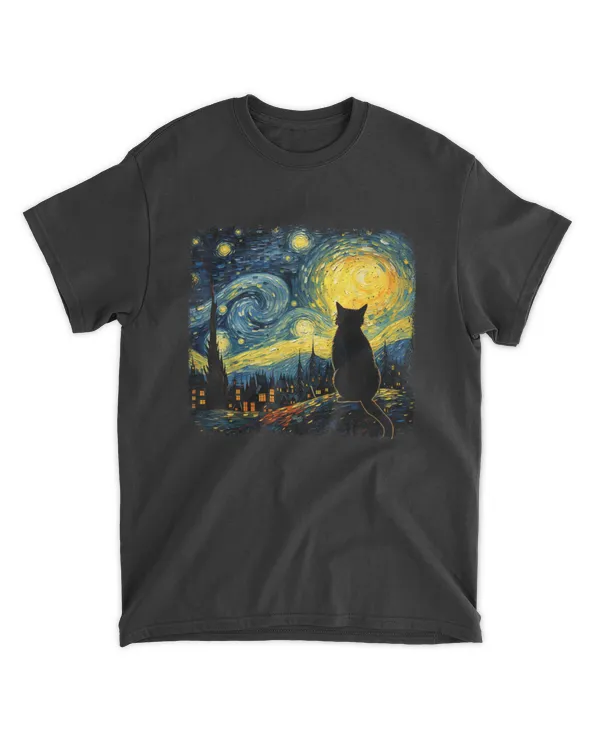 Cat Starry Night Van Gogh Cat For Cat Lover T-Shirt