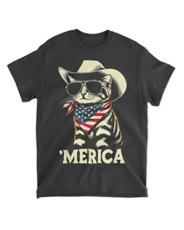 USA 'Merica Cat 4th of July Men Women Kids Funny Patriotic T-Shirt