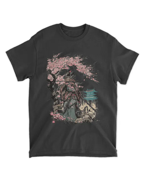 Japanese Samurai Culture Vintage Sakura Cherry Graphic T-Shirt