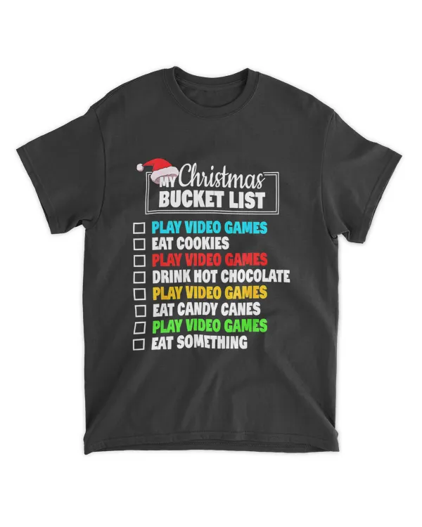 Xmas Bucket List Santa Hat Funny Video Gamer Boys Christmas T-Shirt