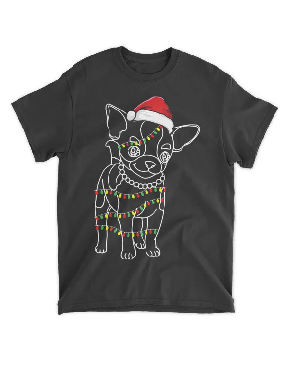 Chihuahua Christmas Tree Lights X-Mas Cute Dog Puppy Santa T-Shirt