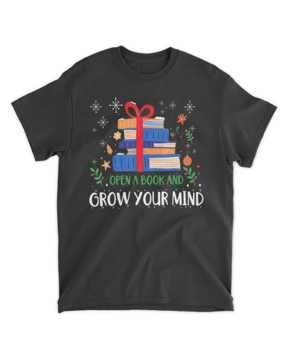 Open a Book Grow Your Mind - Cute Christmas Bookworm Pajamas