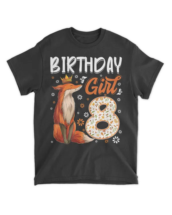 Kids Fox Animal Lovers 8th Birthday Girl Fox B-day 8 year old T-Shirt