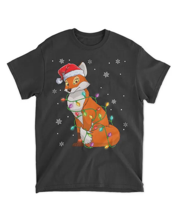 Santa Fox Christmas Lights Fox Lover Christmas Xmas Women T-Shirt
