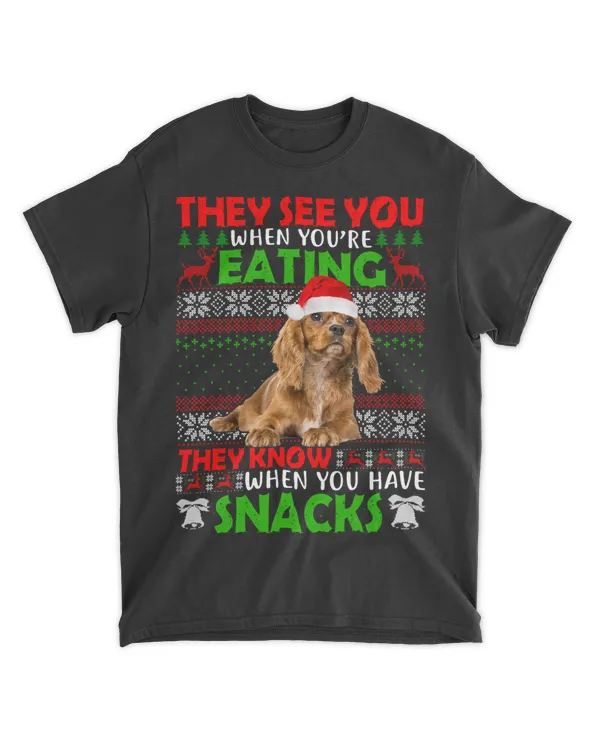 They See You When You're Eating Cavalier King Ugly Xmas Sweatshirt