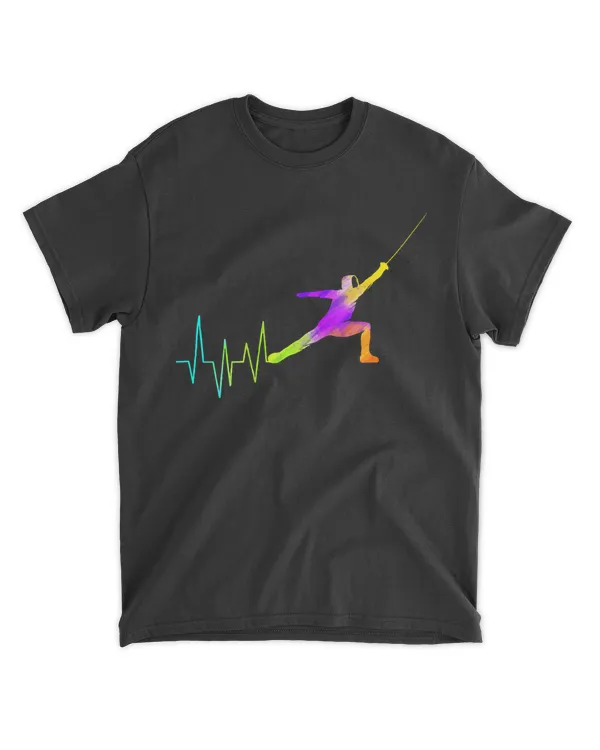 Fencing T- Shirt Colorful Heartbeat Fencer Attacking the Fencing T- Shirt