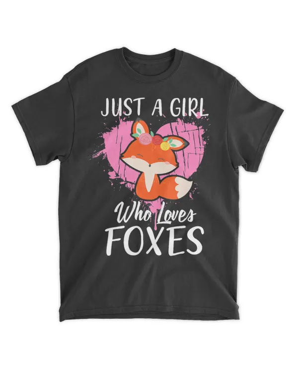 Just a Girl Who Loves Foxes T shirt Pink Cute Heart and Fox