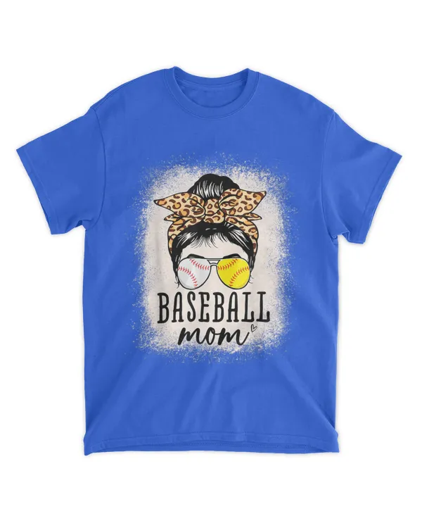 Bleached Baseball Mom Messy Bun Softball Mom Mother's Day T-Shirt