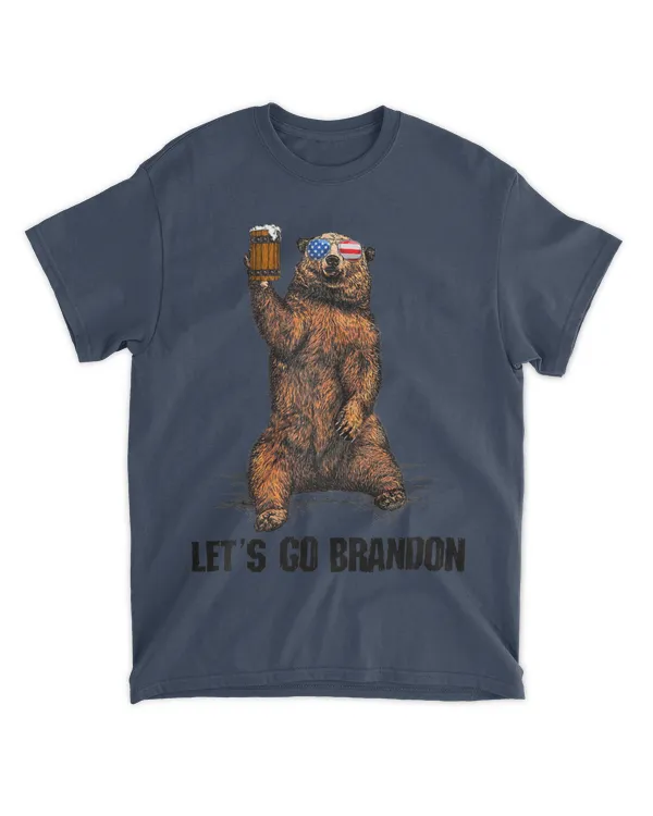 Lets Go Brandon Bear Drinking Beer USA Flag Vintage T-Shirt