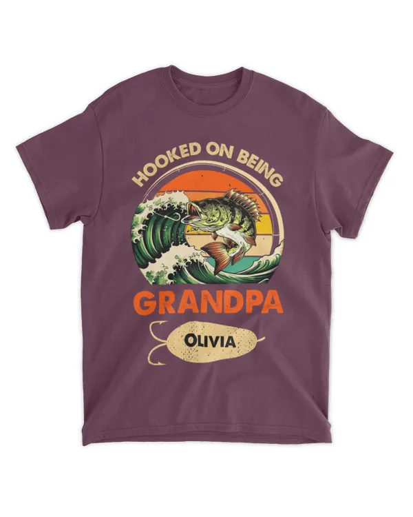 Hooked On Being Grandpa - Personalized Shirt - Gifts For Grandpa, Gifts Idea For Grandpa