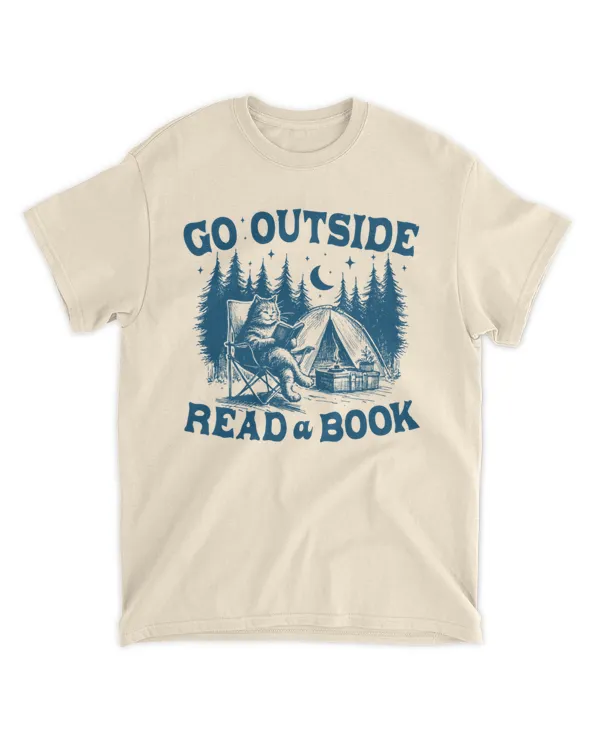 Go Outside Read A Book Cat Camping L Blue