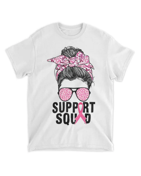 Support Squad Messy Bun Pink Warrior Breast Cancer Awareness