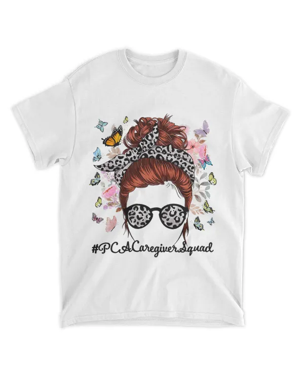 PCA Caregiver Messy Bun Leopard Butterfly Floral