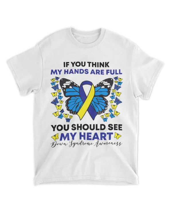 Down Syndrome Awareness Blue and Yellow Ribbon T21 Butterfly