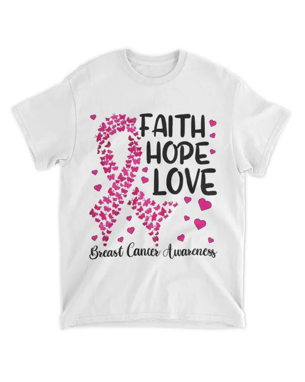 Faith Hope Love Breast Cancer Shirt Pink Ribbon Butterflies