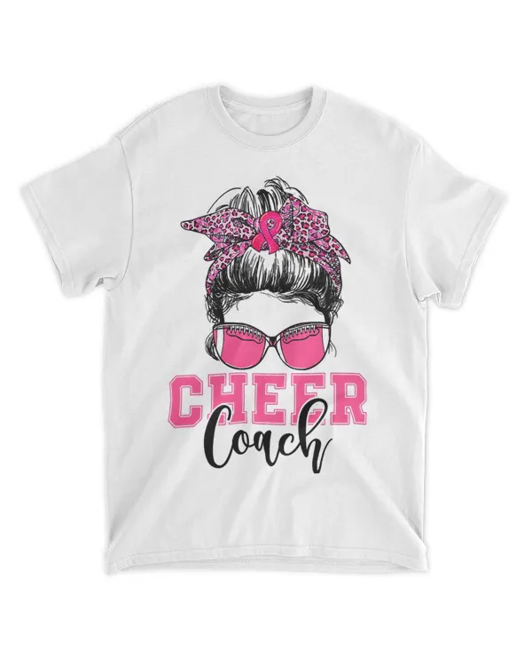 Football Messy Bun Mom Cheer Coach Breast Cancer Bleached