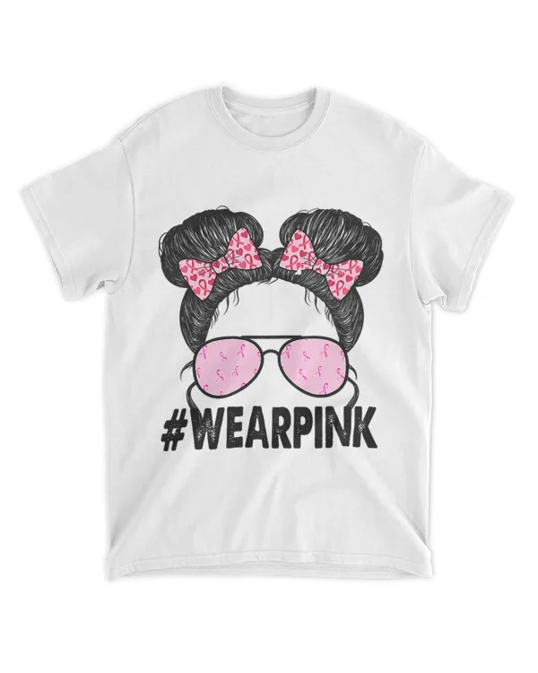 breast cancer awareness Messy bun glasses wear pink cute