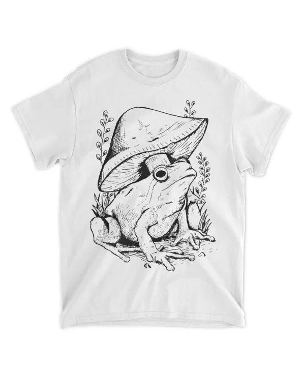 Cottagecore Aesthetic Frog Mushroom Line Art