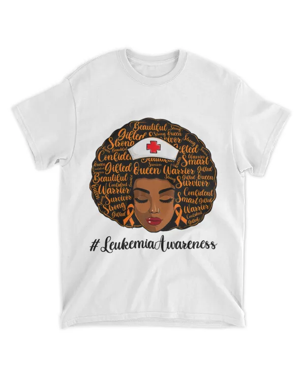 Leukemia Awareness Nursing Shirt Orange Ribbon Afro Nurse