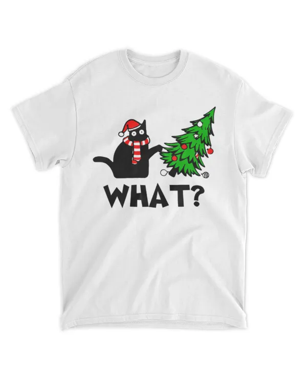Funny Black Cat Gift Pushing Christmas Tree Over Cat What