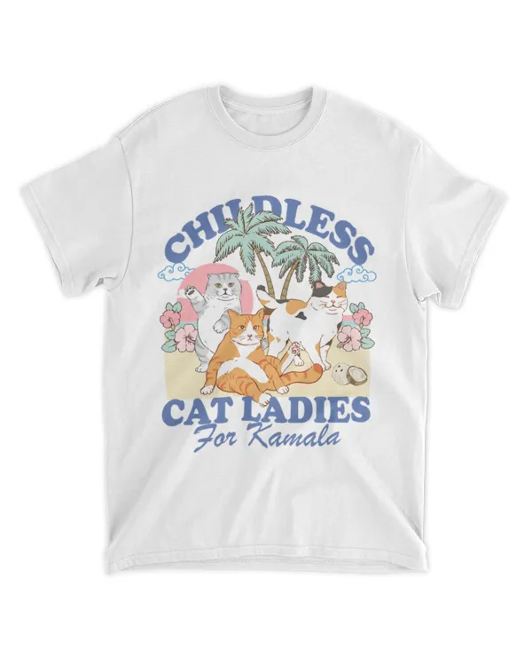 Childless Cat Lady For Kamala Childless Cat Lady For Harris Kamala Coconut Tree Suffragette Social Democrat Vote Blue Shirt
