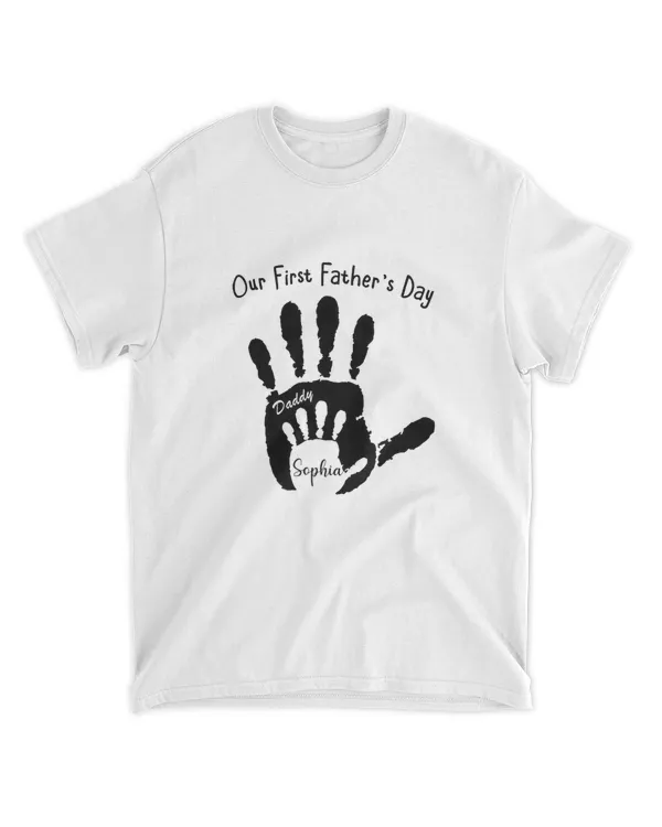 Personalised Our First Father’s Day T-Shirt – Daddy and Baby Handprint Gift
