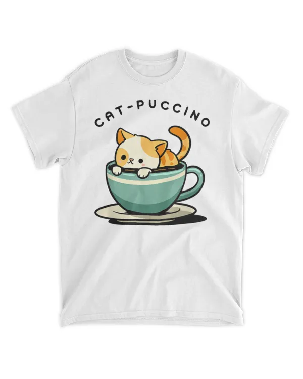 Catpuccino Funny Coffee Cat Lover Cute Kawaii Animal Pun