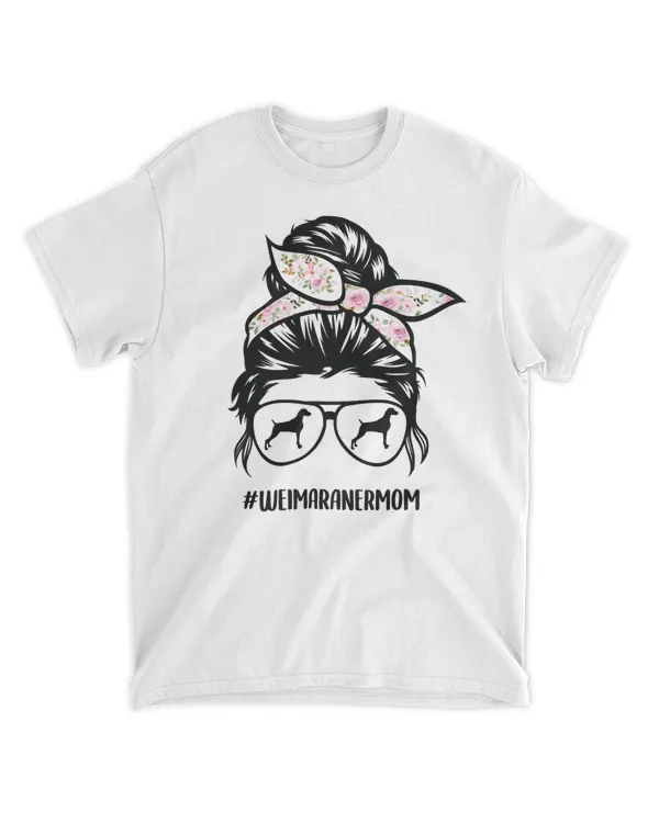 weimaraner mom dog messy bun hair glasses T-Shirt