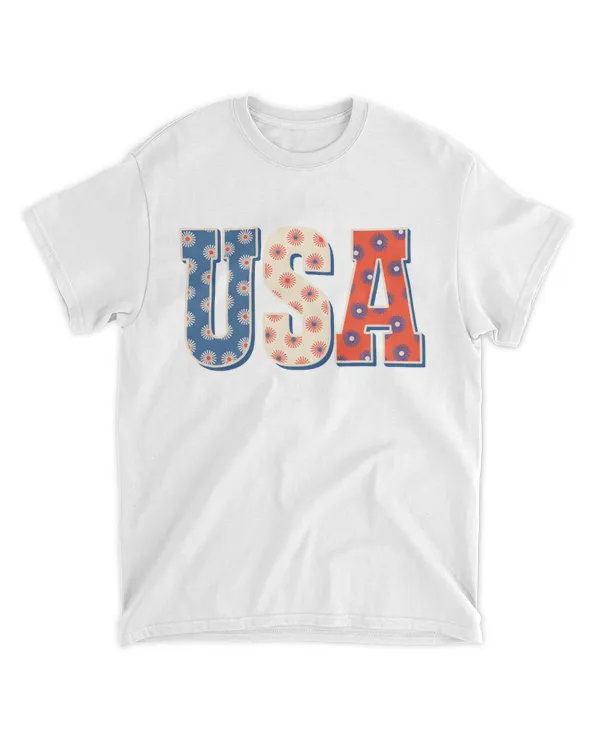USA Floral Patriotic Retro Shirt – 4th of July Summer Style