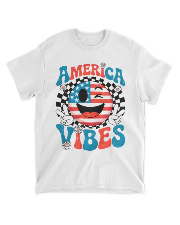 America Vibes Shirt – Patriotic Smiley Peace Sign USA