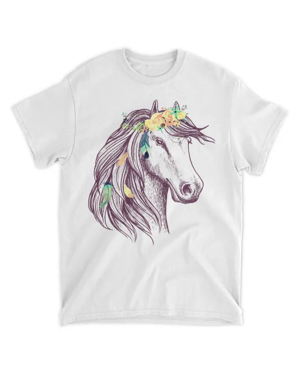 Horse Head Art WIth Flowers Tshirt For Animal Lovers Horses T-Shirt