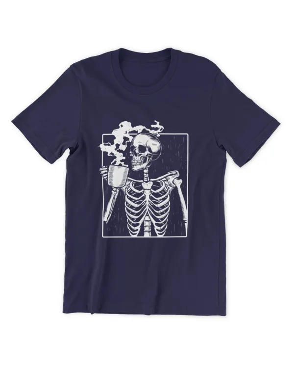 ETT888a Halloween Coffee Drinking Skeleton Skull